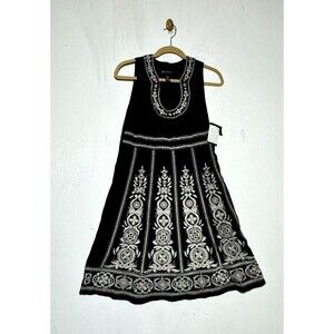 INC International Concepts Black Sleeveless A-Line Dress Size M BeadEmbroidery
